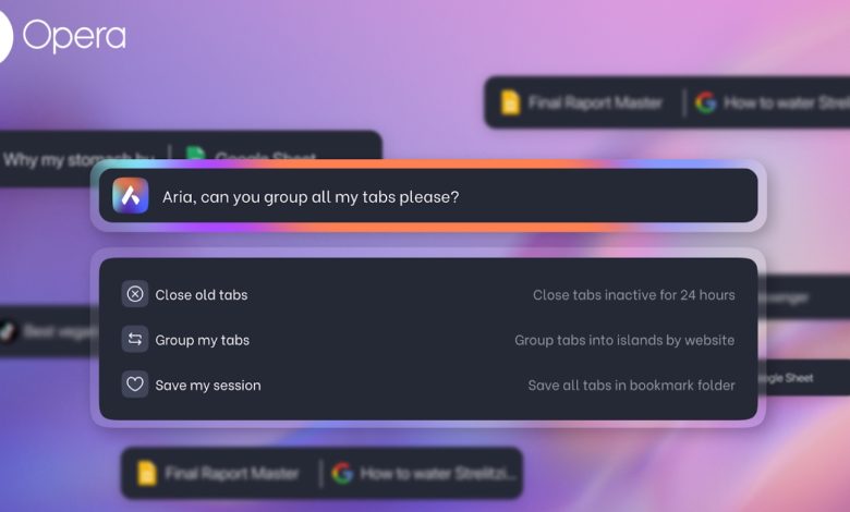تتيح لك أحدث ميزات Opera التحكم في علامات تبويب المتصفح باستخدام الذكاء الاصطناعي